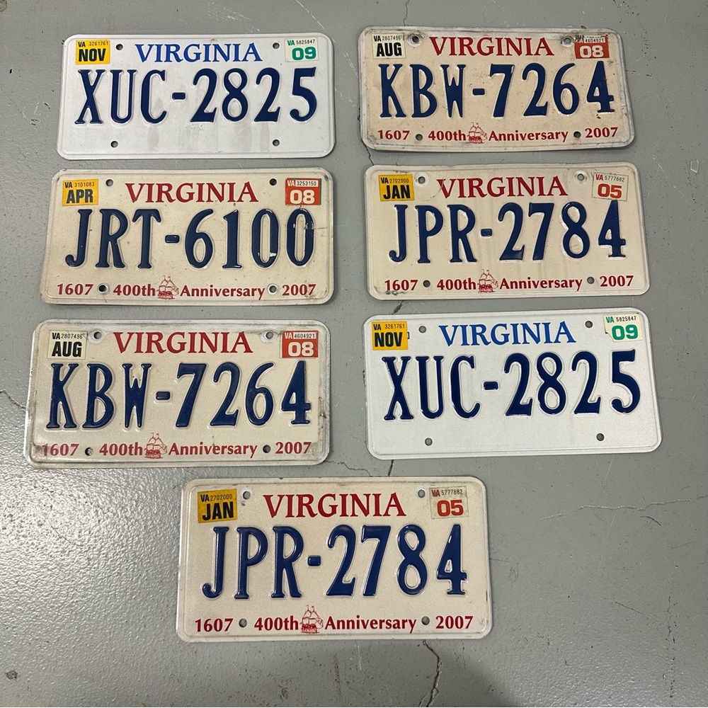 Set of 7 Vintage Virginia License Plates